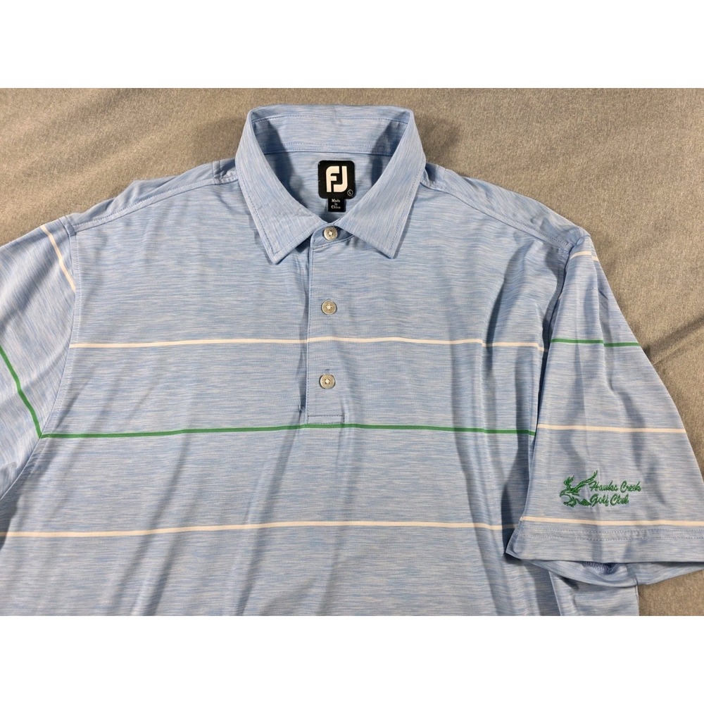 Footjoy Polo Performance Golf Shirt Mens Large Striped Hawks Creek Golf Club